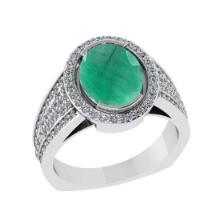 3.00 Ctw VS/SI1 Emerald and Diamond 14K White Gold Vintage Style Ring (ALL DIAMOND ARE LAB GROWN DIA