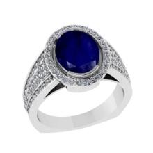 3.00 Ctw VS/SI1 Blue Sapphire and Diamond 14K White Gold Vintage Style Ring (ALL DIAMOND ARE LAB GRO