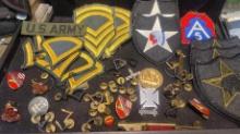 Collection of U.S. Army Patches, Pins, and More