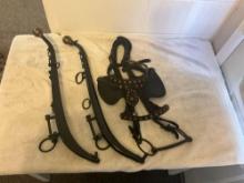 vintage horse bridle w/bit & blinders & pair of hames