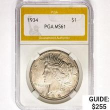 1934 Silver Peace Dollar PGA MS61