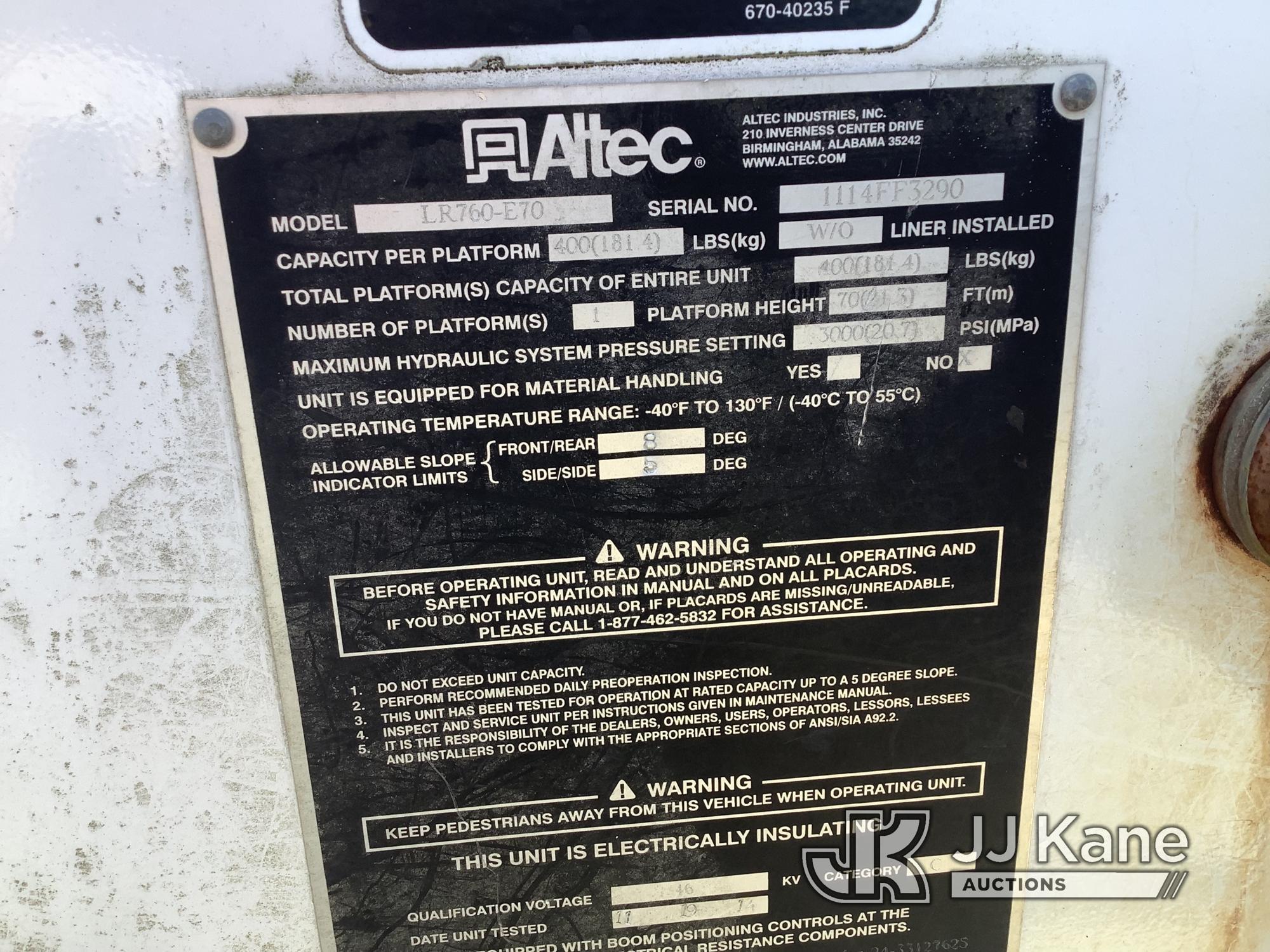 (Smock, PA) Altec LR760-E70, Over-Center Elevator Bucket mounted behind cab on 2015 International 43