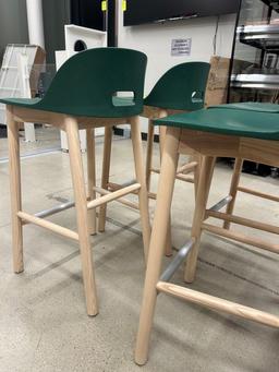 Emeco Wood Frarmed Chairs W/ Poly Seats