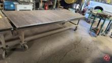 Industrial Steel Frame Wood Top Table W/ Casters