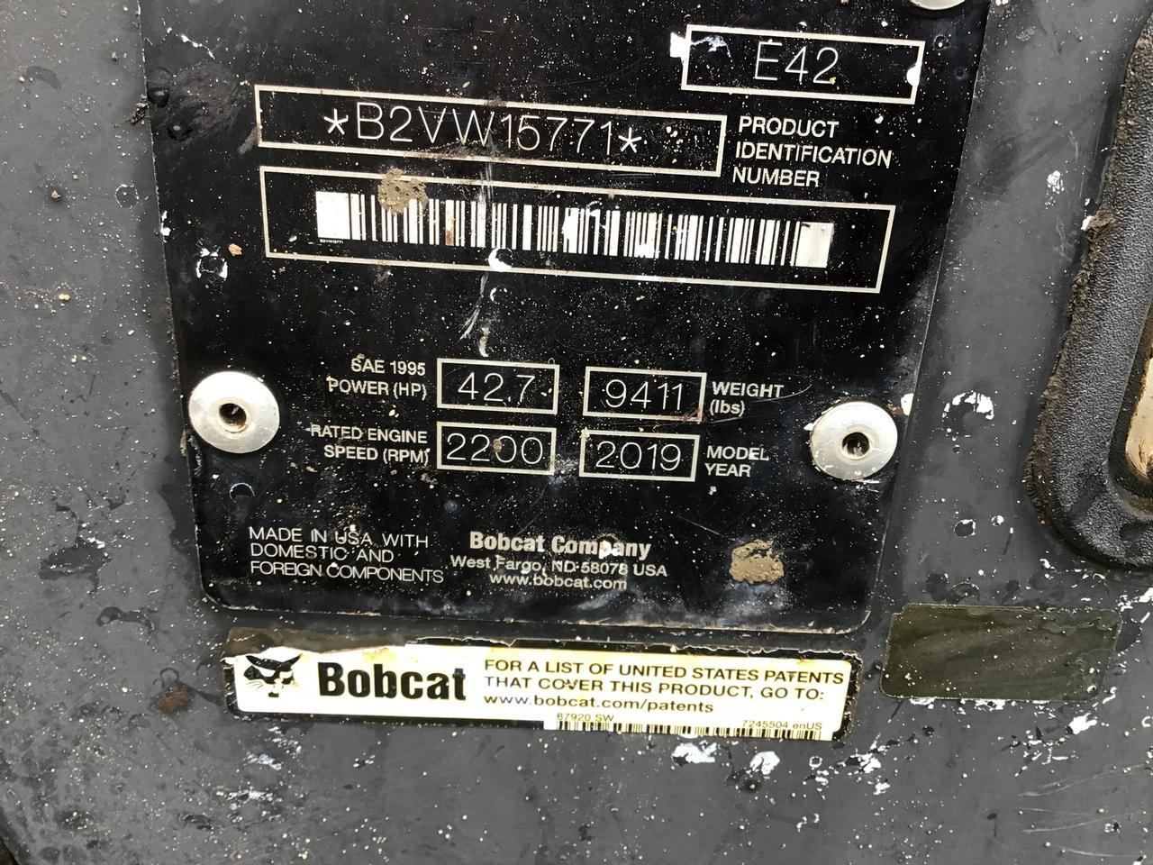 2019 Bobcat E42 Mini Excavator