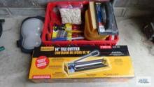14 inch tile cutter, sponges, knee guards and etc