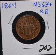 1864 SHIELD TWO CENT PIECE