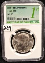 1964 SILVER KENNEDY 1ST YEAR OF ISSUE - NGC MS65