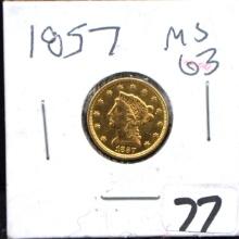 1857 $2 1/2 LIBERTY HEAD GOLD COIN