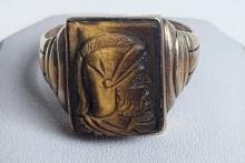 5.3G 10K 1950'S TIGERS EYE WARRIOR BUST CAMEO RING IN YELLOW GOLD