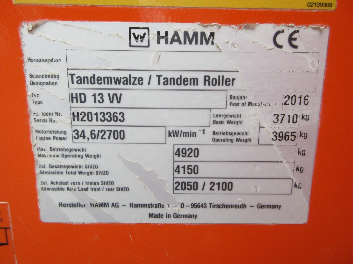 2016 Hamm HD13VV Double Drum Vibratory Roller