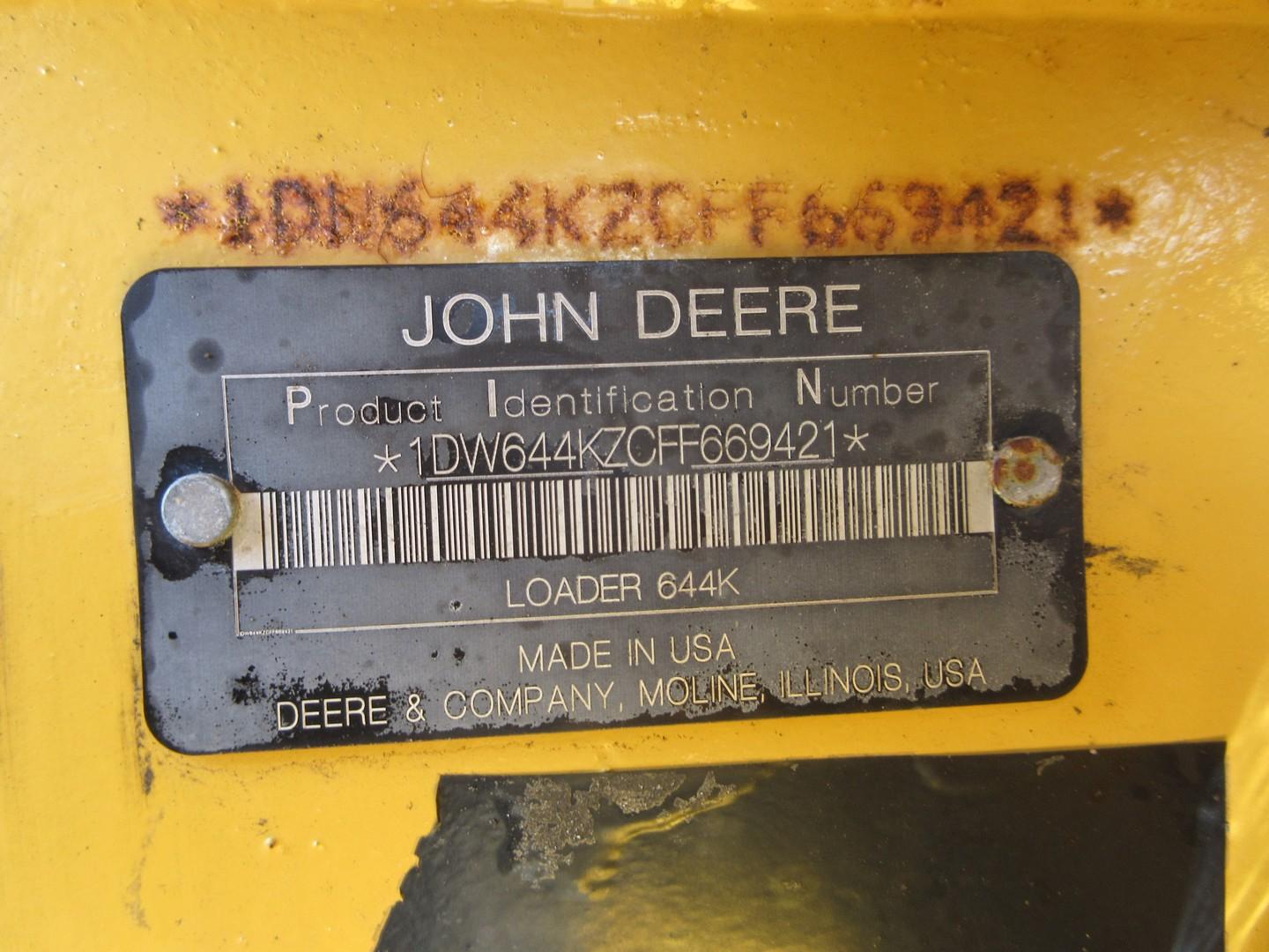 2016 John Deere 644K Rubber Tire Wheel Loader