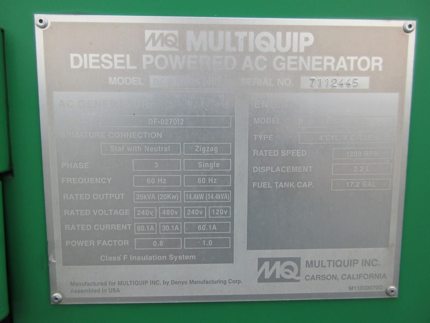 2013 Multiquip DCA-25SS1U3 Tow Behind Generator