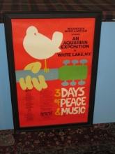 An Aquarian Exposition in White Lake, NY Woodstock Music & Art Fair 1969 Framed Poster