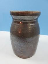 Early Stoneware Pottery Storage Jar Crock 8" Vessel Brown Luster Glaze, 5"D