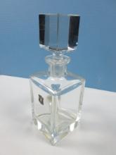 E&R Golden Crown Genuine Hand Cut Crystal Square Spirit Decanter & Stopper Western Germany