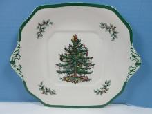 Spode China Christmas Tree Green Trim Square Cake Plate-NIB