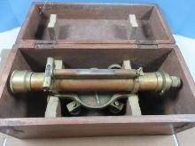 Scarce Find Antique Brass Surveyors Level Instrument Tool in Dovetail Box-6"H x 13"L