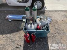 Tote of Fire Extinguishers and Propane Tanks