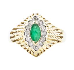 0.65 ctw Emerald And Diamond Ring - 14KT Yellow And White Gold