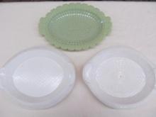 (2) Milk Glass ?Our Daily Bread? Tray & a Plain Green Example