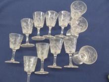 (12) Floral Wheel Etched 4? Cordials