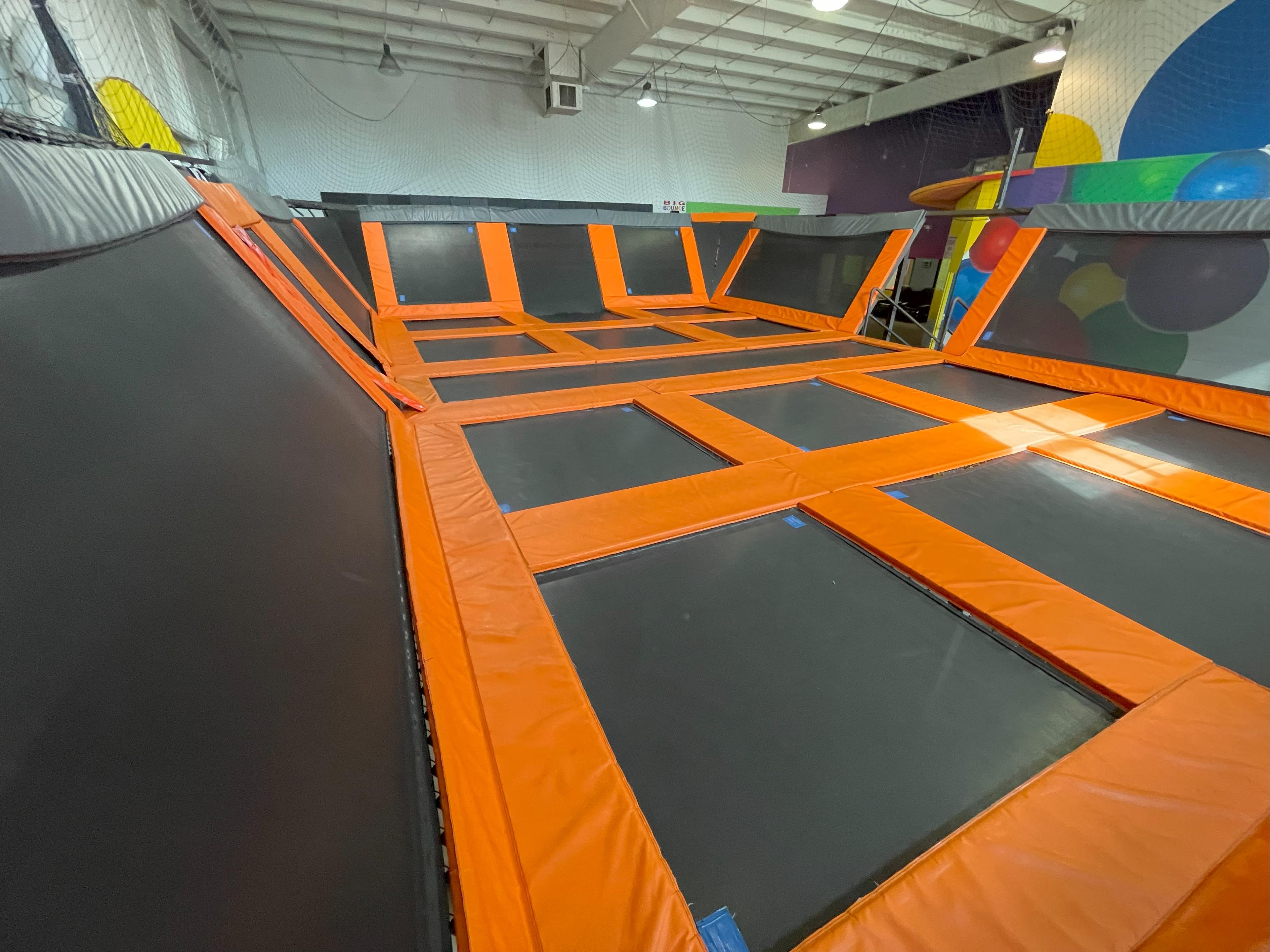 small trampoline system or dodgeball court with netting