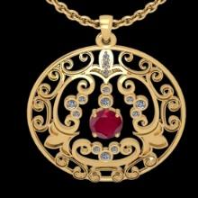 0.60 Ctw VS/SI1 Ruby and Diamond 14K Yellow Gold necklace (ALL DIAMOND ARE LAB GROWN )