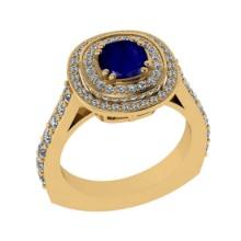 1.55 Ctw VS/SI1 Blue Sapphire and Diamond 14K Yellow Gold Engagement Ring(ALL DIAMOND ARE LAB GROWN)