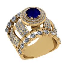 6.38 Ctw VS/SI1Blue Sapphire and Diamond 14K Yellow Gold Engagement Ring (ALL DIAMONDS ARE LAB GROWN