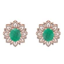11.25 CtwVS/SI1 Emerald And Diamond 14K Rose Gold Stud Earrings ( ALL DIAMOND ARE LAB GROWN )