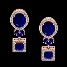 7.44 Ctw VS/SI1 Blue sapphire and Diamond 14K Rose Gold Dangling Earrings (ALL DIAMOND ARE LAB GROWN