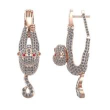 4.28 Ctw VS/SI1 Ruby And Diamond Style Prong Set 14K Rose Gold Monkey EarRing ALL DIAMOND ARE LAB GR