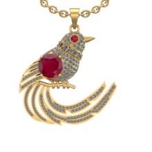 4.56 Ctw VS/SI1 Ruby and Diamond 14K White Gold Fly Bird Necklace (ALL DIAMOND ARE LAB GROWN )
