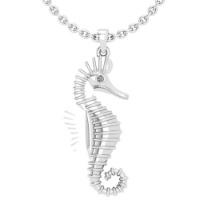 0.02 Ctw VS/SI1 Diamond 14K White Gold Seahorse Necklace (ALL LAB GROWN ARE DIAMOND)