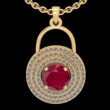 1.96 Ctw VS/SI1 Ruby and Diamond 14K Yellow Gold necklace (ALL DIAMOND ARE LAB GROWN )