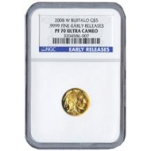 Certified Proof Gold Buffalo 2008-W Tenth Ounce PF70 Early Release