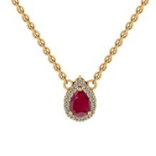 0.89 Ctw VS/SI1 Ruby and Diamond Prong Set 14K Yellow Gold Necklace (ALL DIAMOND ARE LAB GROWN )