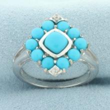 Sleeping Beauty Turquoise And White Zircon Ring In Sterling Silver