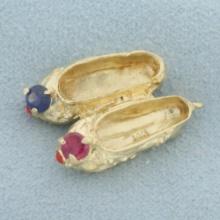 Ruby And Sapphire Ballet Slippers Charm Or Pendant In 14k Yellow Gold