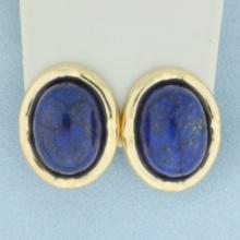 Large Lapis Lazuli Button Earrings In 14k Yellow Gold