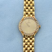 Womens Diamond Omega Deville Watch In 18k Yellow Gold