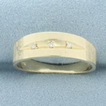 Mens Brushed Finish 3 Stone Diamond Wedding Band Ring In 14k Yellow Gold
