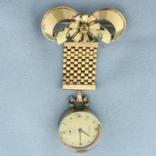 Antique Gotham Hanging Flower Windup Watch Brooch Gold Filled