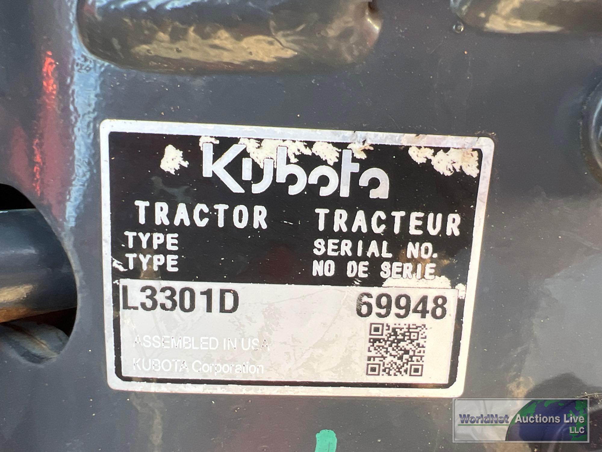 2017 KUBOTA L3301D COMPACT UTILITY TRACTOR SN-69948