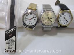 Three Wrist Watches includes 2 Timex, IndigloWR 30M and Water Resistant Calendar, Unmarked Calendar