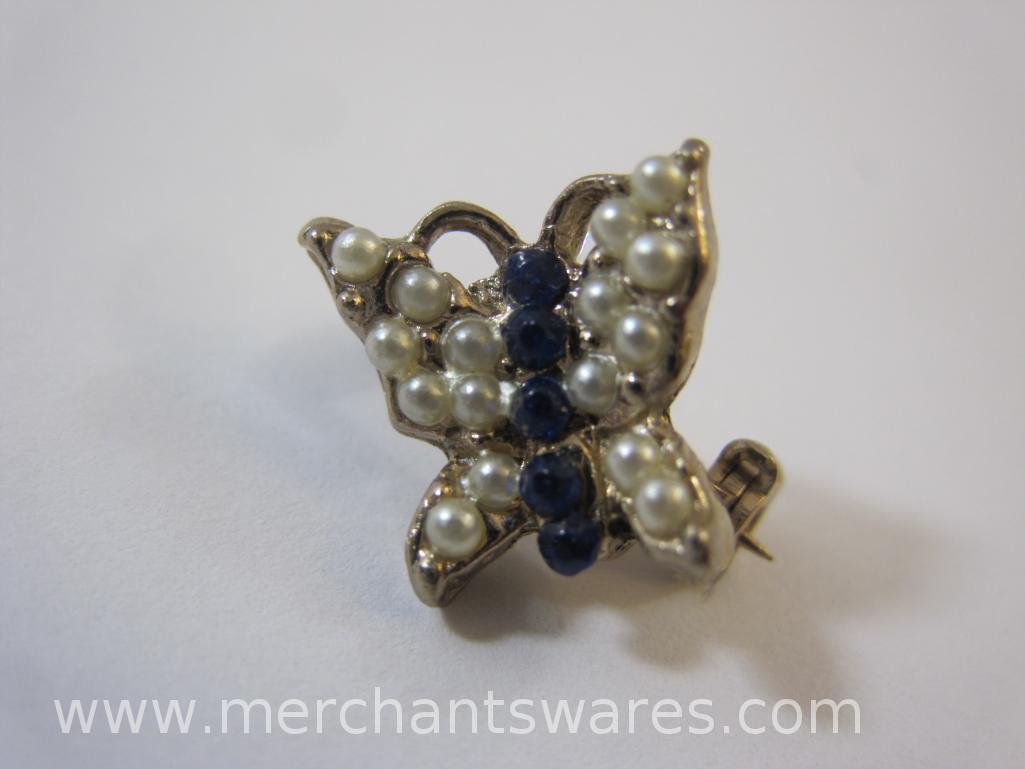 Five Rhinestone Studded Animal Pins including Turtle (see pictures AS IS), Owl and Frog