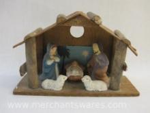 Vintage Wooden Nativity Scene with Resin Figures, see pictures AS IS, 6 oz