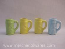 Four Miniature Ceramic Mugs with Pastel Spring Designs, 10 oz