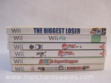 Six Nintendo Wii Games including Madden 09 All-Play, Mario Super Sluggers, Backyard Football '09,